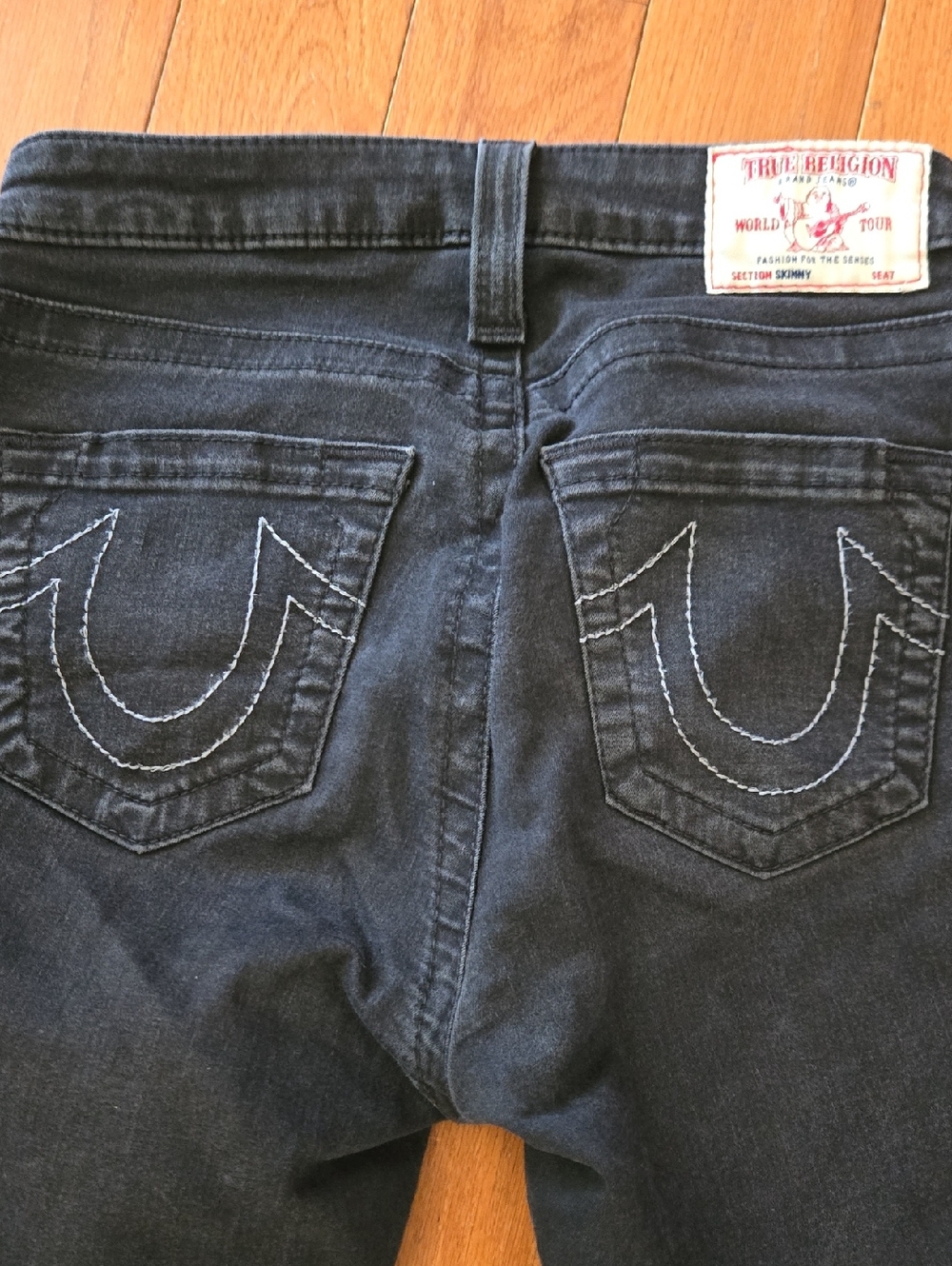 True Religion Black Washed Jeans with Contrast Stitching